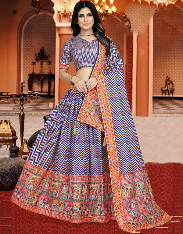 Designer Party Wear Digital Print Work Lehenga Choli Collection Purple Heart Dola Silk Lehenga Choli Front View